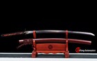 Unique Red   Blue Sharp Japanese Samurai Katana Sword Damascus 1095 Folded Steel