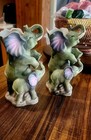 Two Vintage Green Elephant And Baby  Planters  Mint Condition   Signed   Unique