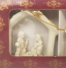 Set 4 Vintage Porcelain Gold Trim Nativity Scene Christmas Tree Ornaments Boxed