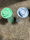 Tupperware Large Hourglass Salt And Pepper Shakers Set Blue   Green Used