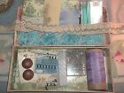 Decoupage Box Filled With  Vintage Sewing Trim Notions Turquoise Organdy Roses