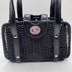 Maxx Wicker Basket Weave Black Handbag 2 Compartments New