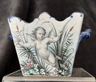 Victorian Antique French Faience Blue   White Earthenware Cherub Cachepot 1890