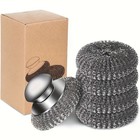 6-piece Set  1 Scrubber   5 Pads   Stainless Steel Scrubber With Handle