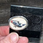Vtg Set Of Silver-tone Oval Bass Fish Cufflinks   Tie Pin Set