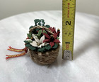 Dollhouse Miniature Artisan Made Clay Poinsettia Plant Christmas Basket 1 12
