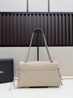 Beige Grained Leather Quilted Flap Bag Leather Woven Chain Single Shoulder Purse