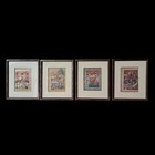 Rare  Set 4 Framed Persian Miniature Print Manuscript Folio Art