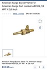 2 X American Range Burner Valve For American Range Part Number A80109