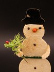 Vintage Christmas Putz Mica Wood Snowman With Feather Tree Decoration 4 5 8   1
