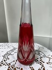 Signed Val Saint Lambert Cranberry Cut Crystal Carafe Decanter Belgian 1950s