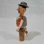 Vintage Anri Mechanical Wine Bottle Stopper Hand Carved Wood Hat Tipper Italy