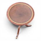 Vintage Georgian Embossed Leather Top Mahogany Round Side Table Columbia Mfg