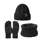 3-pieces Winter Hat Neck Warmer Touchscreen Gloves Set Knit Scarf Beanie Hats