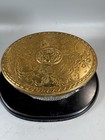 Vintage Glass Powder Jar Brass Floral Lid Vanity Trinket Box 3    Art Deco