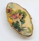 Vtg Stratton Made In England Gold Tone Lipstick Holder W mirror Kissing Scene