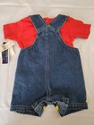 Nwt Tmc Mayfair 2 Piece Baby 3-6 Mos Blue Denim Short Overalls Red Shirt New