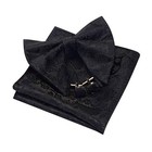 Fashion New Paisley Adjustable Pre-tied Big Bow Tie And Pocket Square Black