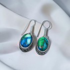 925 Sterling Silver Blue Green Turquoise Oval Dangle Hook Earrings