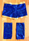 Pro Wrestling Set Of Biker Shorts W  Knee Pad Covers Blue Hologram Sz  38-40 L