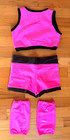 Pro Wrestling Shorts   Top W  Knee Pad Covers Set Shiny Pink   Black Sz  Large