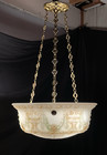 Restored Antique Vtg Art Deco Glass Bowl Chandelier Foyer Pendant Light 1910s 20