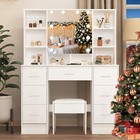 Vanity Jewelry Makeup Dressing Table Stool Set With 7 Drawers Dresser Desk White