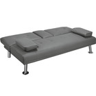 Modern Faux Leather Futon Sofa Bed With Cupholders   Pillows