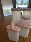 Lot Of  5 Vintage Tupperware   Pink Lids    2 rd 1-1 rd 2-1rec 2- Lg-spice Euc
