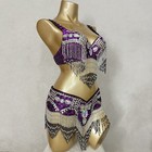 Women Sequins Beaded Samba Belly Dance Costume Carnival Outfit Bra Belt Purple