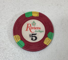 Vintage Riviera Hotel   Casino  5 Gaming Chip Las Vegas Nevada Late    70 Obsolete