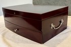 Vtg Large  Walnut Stone Solid Wood Silverware Flatware Wood Chest Box W  Drawer