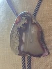 Vintage Agate Slice Bolo Tie Natural Stone Druzy Western Cowboy Necklace Brown