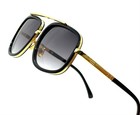 Men Sunglasses Designer Fashion Retro Square Classy Vintage Gold Metal Frame Big