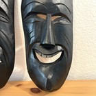 Pair Of Vintage Hand Carved Wooden Tiki Tribal Masks Wall Hanging Black