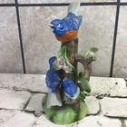 Vintage Bird Figurine 9    Tall Blue Jays On Floral Branch Handpainted Ceramic 