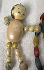 3 Vintage Painted Wood Bead Baby  Toys 2 People   1 Rope Necklace