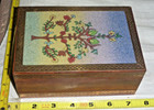 Vtg Wood   Brass Inlay Hinged Trinket Box -tree Design On Lid -lined  4x6x2   