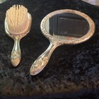 Vintage Ornate Silver-tone Hand Mirror   Hair Brush Hairbrush Ornate Vanity Set