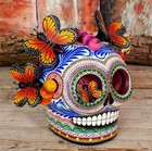 Handmade Day Of The Dead Sugar Skull Monarch Butterflies Puebla Mexican Folk Art