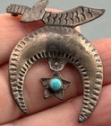 Vintage Sterling Silver Naja Brooch Crescent Saber Star Turquoise Brooch Handmad