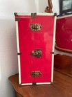 Vintage Large Metal Doll Trunk  1930s - 1940s  For Up To 21 Inch Dolls  Red