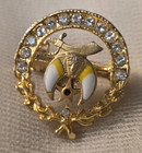 Vtg El Kahir Shriners 14k Diamond   Gold Wreath Scimitar Enamel Lapel Pin