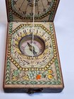 18c antique German W    den Folding Dyptich Pocket Compass Sundial Painted Dail