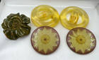Mismatched Lot Of 5 Antique Victorian Buttons Carved Bakelite Flower 2 Celluloid