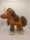 Afro Unicorn Brown Horse Plush Stuffed Animal  Princess Crown Earrings Nwt
