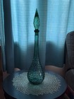 Vintage Empoli Italian Genie Bottle Vase W Stopper    Aqua Hobnail Glass     22   tall