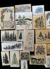 Lot Of 35 Vintage Wood Mounted Rubber Stamps     Trees  Cabins  Forest  Nature
