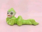 Vintage Gilner Pottery Pixie Girl Elf Lime Green Lying Down Cute Flirty