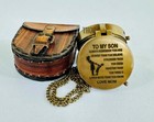 Antique Brass Pocket Compass With Leather Case gift For Son to My Son Gifts m   